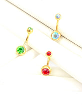 Gold stainless steel with colored gem belly ring, SKU# NBR004