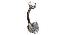 Stainless steel curved bar with heart gem belly ring, SKU# 6-8