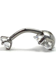 Stainless steal curved bar with double gem belly ring, SKU# 6-4