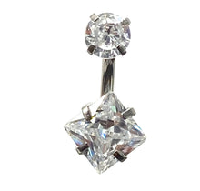 Stainless steal curved bar with double gem belly ring, SKU# 6-4