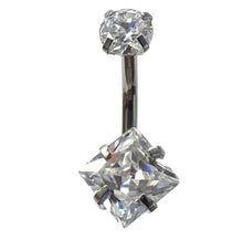 Stainless steal curved bar with double gem belly ring, SKU# 6-4