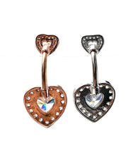Stainless steel curve bar , double heart gem belly ring, SKU# NBT021