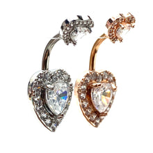 Stainless steel curve bar , double heart gem belly ring, SKU# NBT021