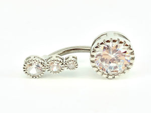 Stainless steel curve bar , double gem belly ring, SKU# NBR019
