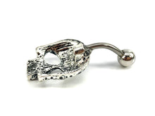 Stainless steel curve bar , skull belly ring, SKU# NBT003-2