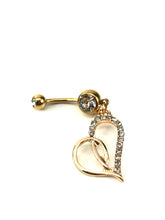 Stainless steel curve bar , double heart gem belly ring, SKU# NBR062