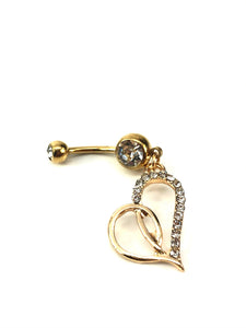Stainless steel curve bar , double heart gem belly ring, SKU# NBR062