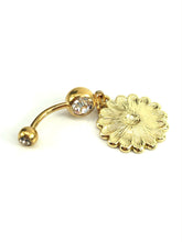 Stainless steel curve bar , flower gem belly ring, SKU# NBR078