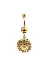 Stainless steel curve bar , flower gem belly ring, SKU# NBR078