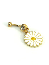 Stainless steel curve bar , flower gem belly ring, SKU# NBR078