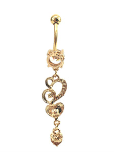Stainless steel curve bar , double heart gem belly ring, SKU# NBR027