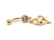 Stainless steel curve bar , dolphin & heart gem belly ring, SKU# NBR034