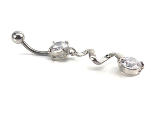 Stainless steel curve bar w/ gem belly ring, SKU# 10-1-2