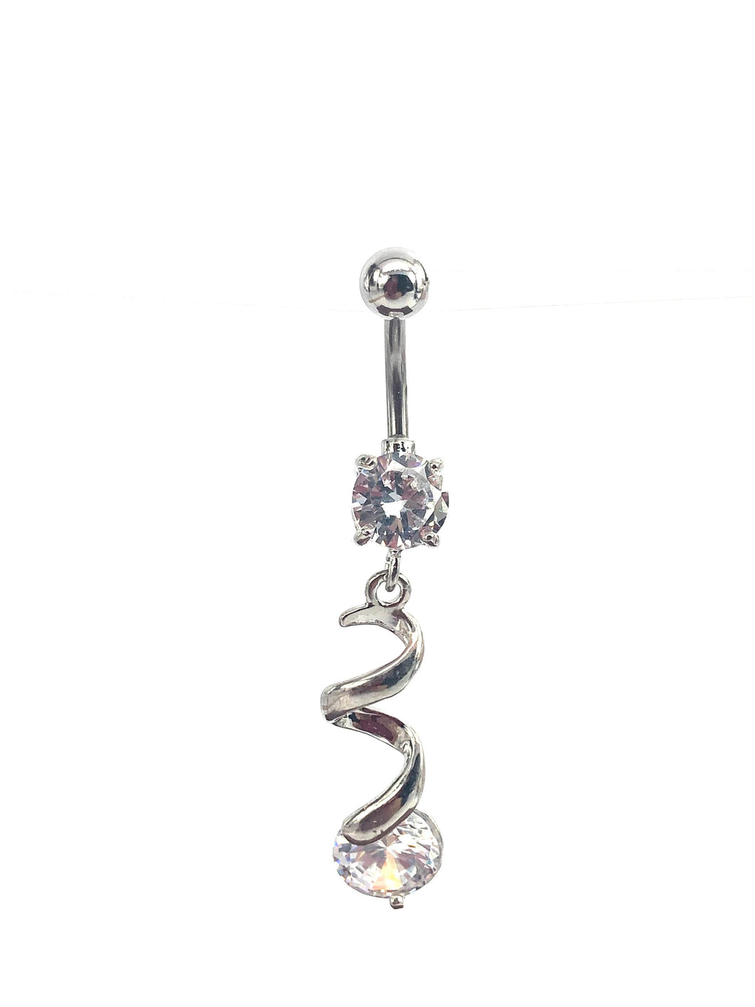 Stainless steel curve bar w/ gem belly ring, SKU# 10-1-2