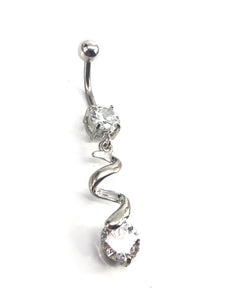 Stainless steel curve bar w/ gem belly ring, SKU# 10-1-2