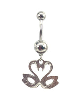 Stainless steel curve bar , swan gem belly ring, SKU# NBR033