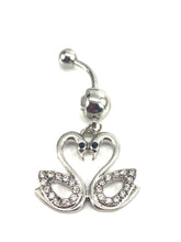 Stainless steel curve bar , swan gem belly ring, SKU# NBR033