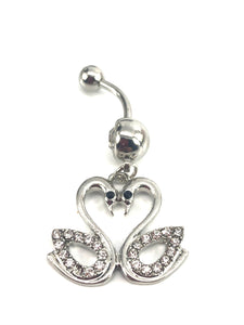 Stainless steel curve bar , swan gem belly ring, SKU# NBR033