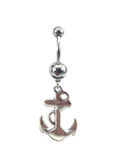Stainless steel curve bar , anchor gem belly ring, SKU# NBR066
