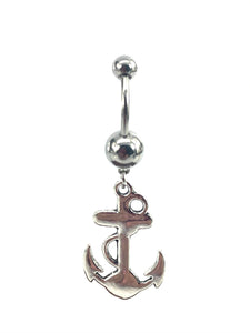 Stainless steel curve bar , anchor gem belly ring, SKU# NBR066