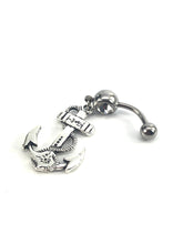 Stainless steel curve bar , anchor gem belly ring, SKU# NBR066