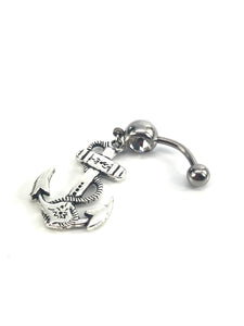 Stainless steel curve bar , anchor gem belly ring, SKU# NBR066