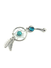 Stainless steel curve bar , dream catcher gem belly ring, SKU# NBR029