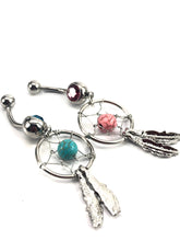Stainless steel curve bar , dream catcher gem belly ring, SKU# NBR029