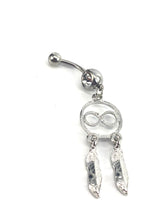 Stainless steel curve bar , dream catcher gem belly ring, SKU# NBR025