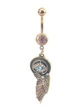 Stainless steel curve bar , w/ gem belly ring, SKU# NBR076