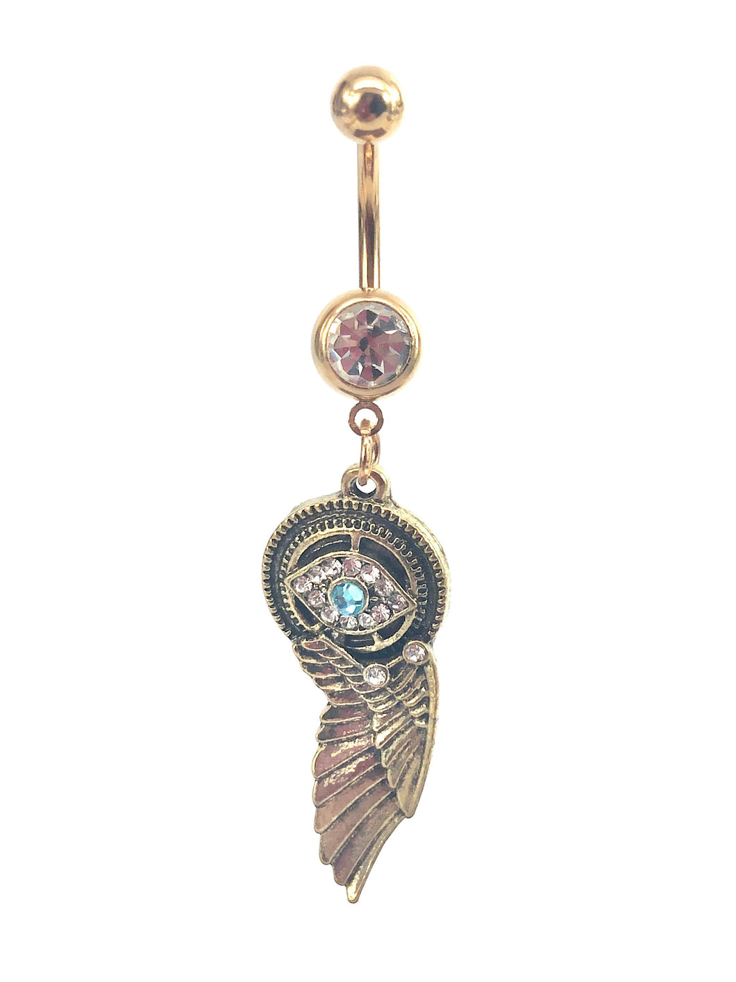 Stainless steel curve bar , w/ gem belly ring, SKU# NBR076