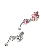 Stainless steel curve bar , w/ gem belly ring, SKU# NBR072