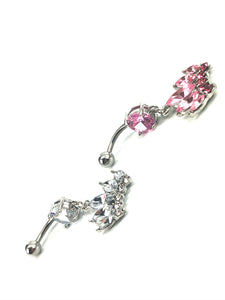 Stainless steel curve bar , w/ gem belly ring, SKU# NBR072