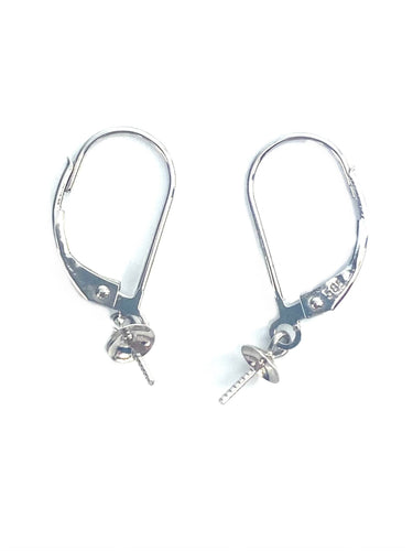 14K White Gold Continental Clip, Ear Wire, 4mm Cup,  Sku#226A-14W-4