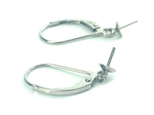 14K White Gold Continental Clip, Ear Wire, 4mm Cup,  Sku#226A-14W-4