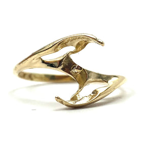 14k solid yellow gold dolphin ring setting, pearl mounting ring, SKU# TR-47