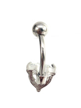 Stainless steel curve bar , heart gem belly ring, SKU# NBR023-2