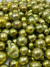 Pistachio Tahitian pearls, Tahiti Pearls, 8mm to 17mm, Large size, Semi baroque