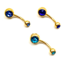 Gold stainless steel with colored gem belly ring, SKU# NBR004