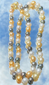 40 inch White and Golden south sea pearls and Tahitian pearl necklace, Big Size 12-14mm, AA+  SKU# 11125