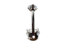 Stainless steel curved bar with heart gem belly ring, SKU# 6-8