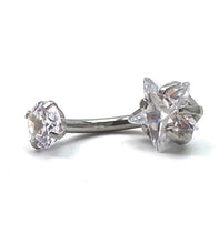 Stainless steel curved bar, double star gem belly ring, SKU# 6-2