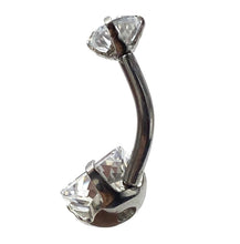 Stainless steal curved bar with double gem belly ring, SKU# 6-4