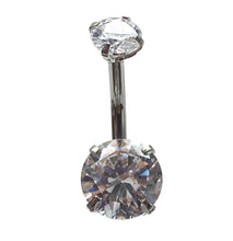 Stainless steel curve bar , double gem belly ring , SKU# 6-7