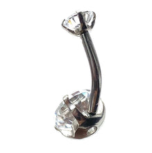 Stainless steel curve bar , double gem belly ring , SKU# 6-7