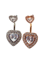 Stainless steel curve bar , double heart gem belly ring, SKU# NBT021