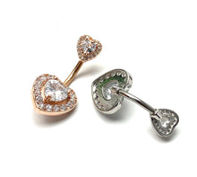 Stainless steel curve bar , double heart gem belly ring, SKU# NBT021