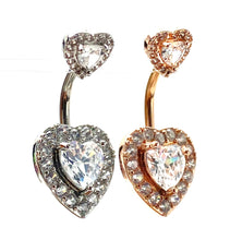 Stainless steel curve bar , double heart gem belly ring, SKU# NBT021