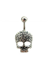 Stainless steel curve bar , skull belly ring, SKU# NBT003-2