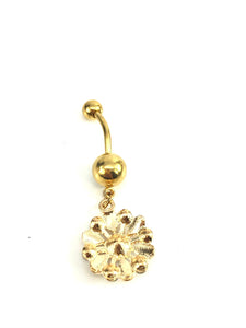 Stainless steel curve bar flower gem belly ring, SKU# NBR036